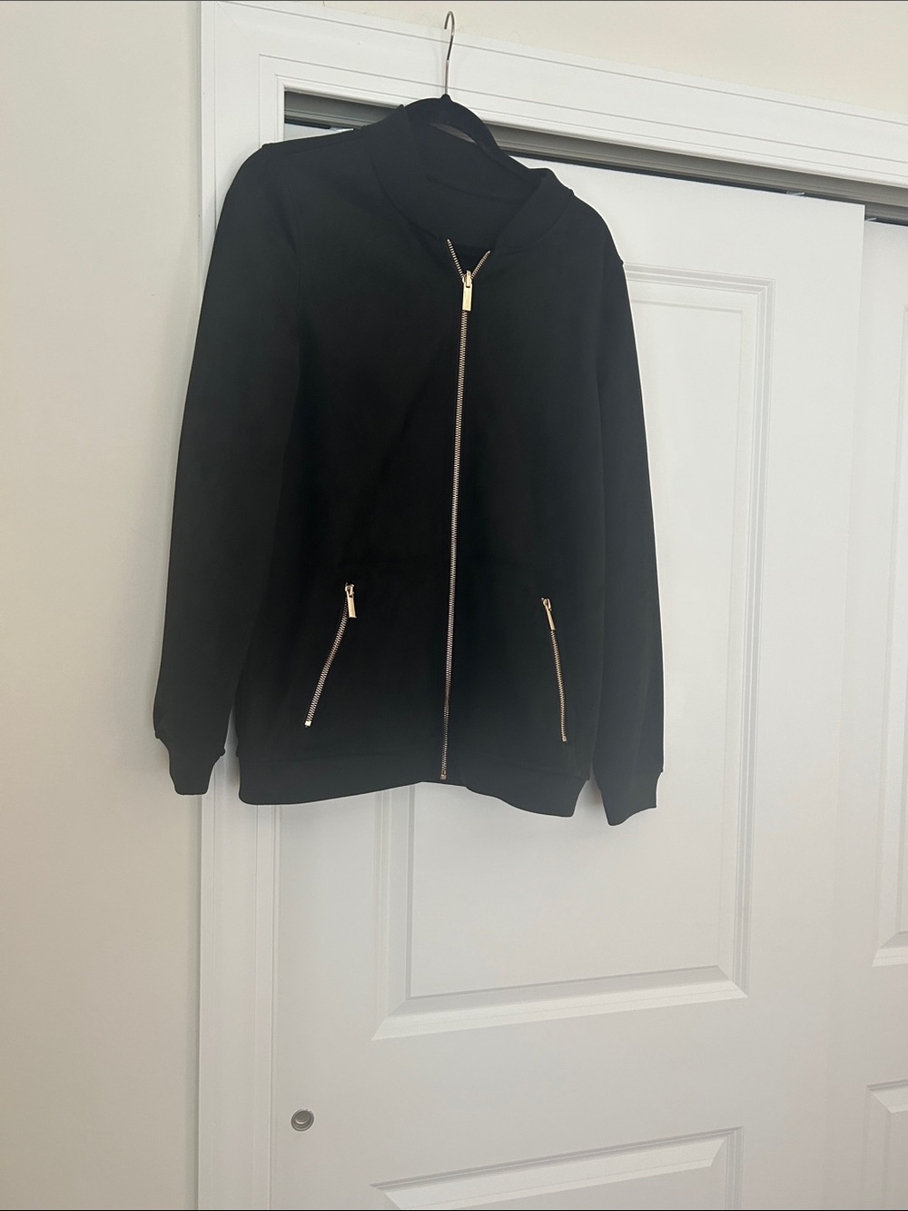 Joy Mangano Black Bomber Jacket with Gold Zippers